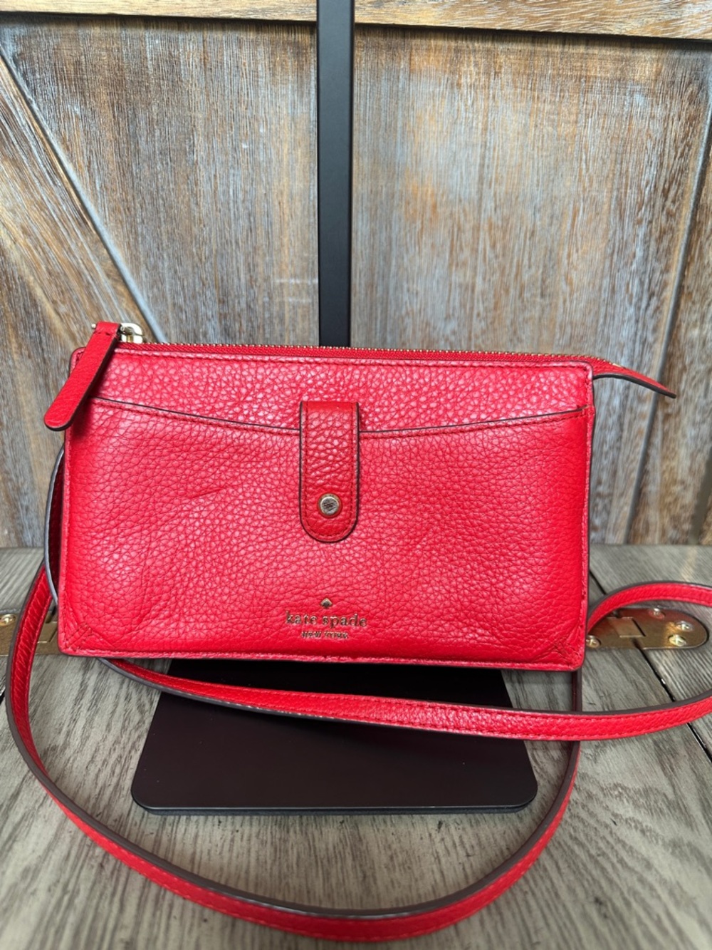 Kate Spade Spotlight Red Leather Jackson Small Tab Crossbody Wallet Purse